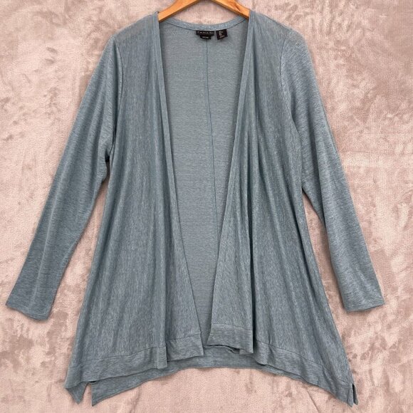 Tahari Blue Open Front Draped 100% Linen Lightweight Cardigan Sweater - Picture 1 of 9